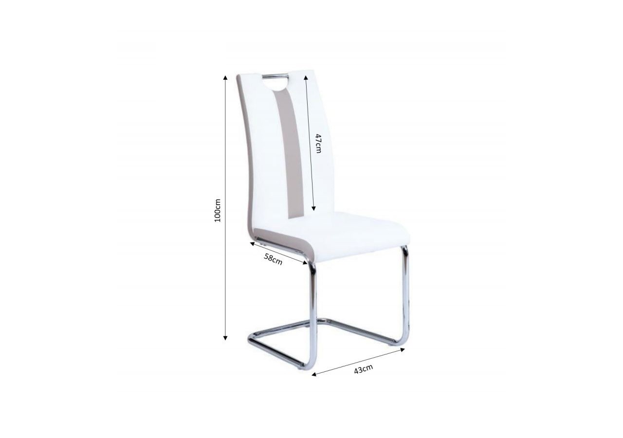 Lot de 2 chaises JADE simili blanc pieds métal chromé