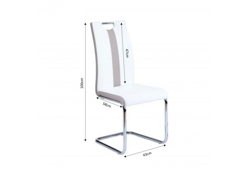 Lot de 2 chaises JADE simili blanc pieds métal chromé Lot de 2 chaises JADE simili blanc pieds métal chromé