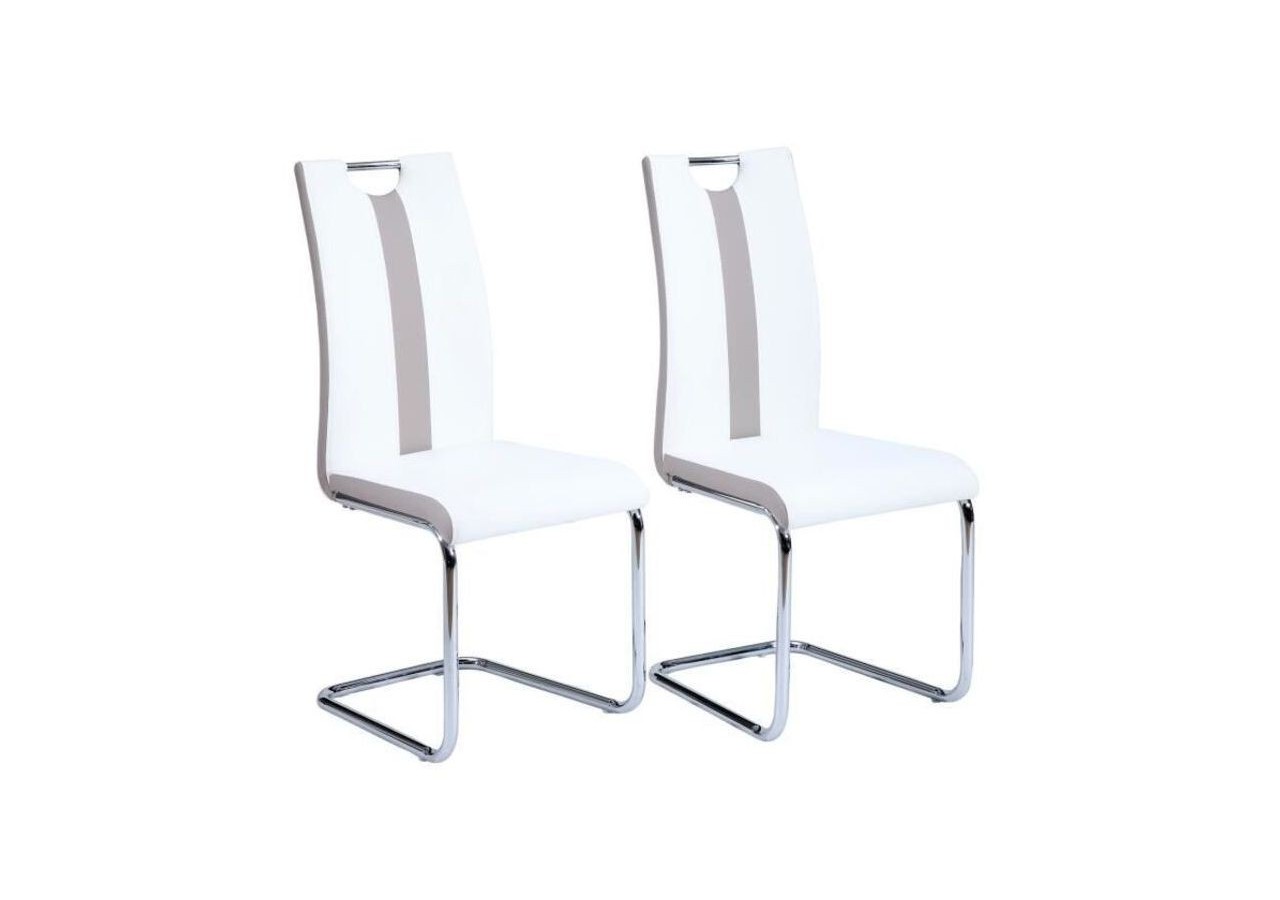 Lot de 2 chaises JADE simili blanc pieds métal chromé