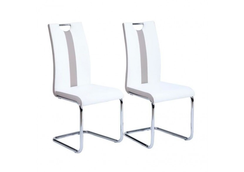 Lot de 2 chaises JADE simili blanc pieds métal chromé Lot de 2 chaises JADE simili blanc pieds métal chromé