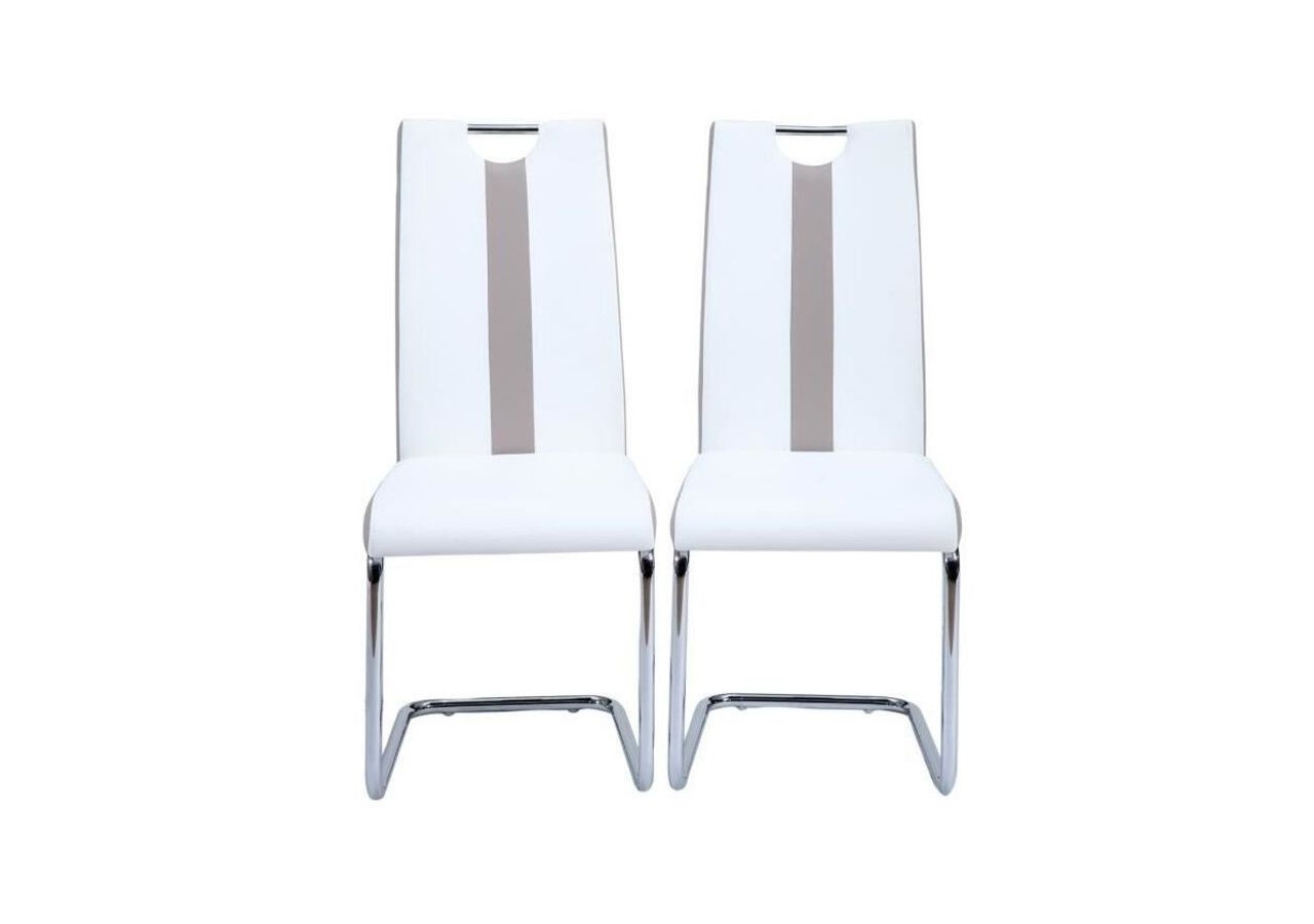 Lot de 2 chaises JADE simili blanc pieds métal chromé