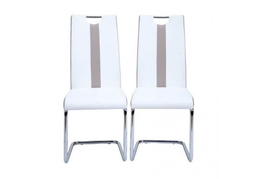 Lot de 2 chaises JADE simili blanc pieds métal chromé Lot de 2 chaises JADE simili blanc pieds métal chromé