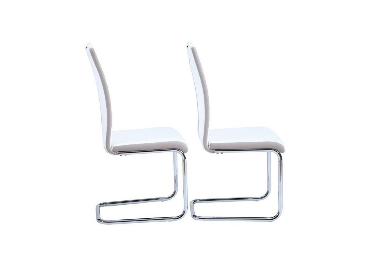 Lot de 2 chaises JADE simili blanc pieds métal chromé