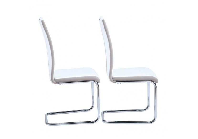 Lot de 2 chaises JADE simili blanc pieds métal chromé Lot de 2 chaises JADE simili blanc pieds métal chromé