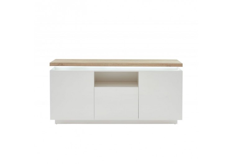 Buffet à led COSMOS laqué blanc et effet chêne l160cm