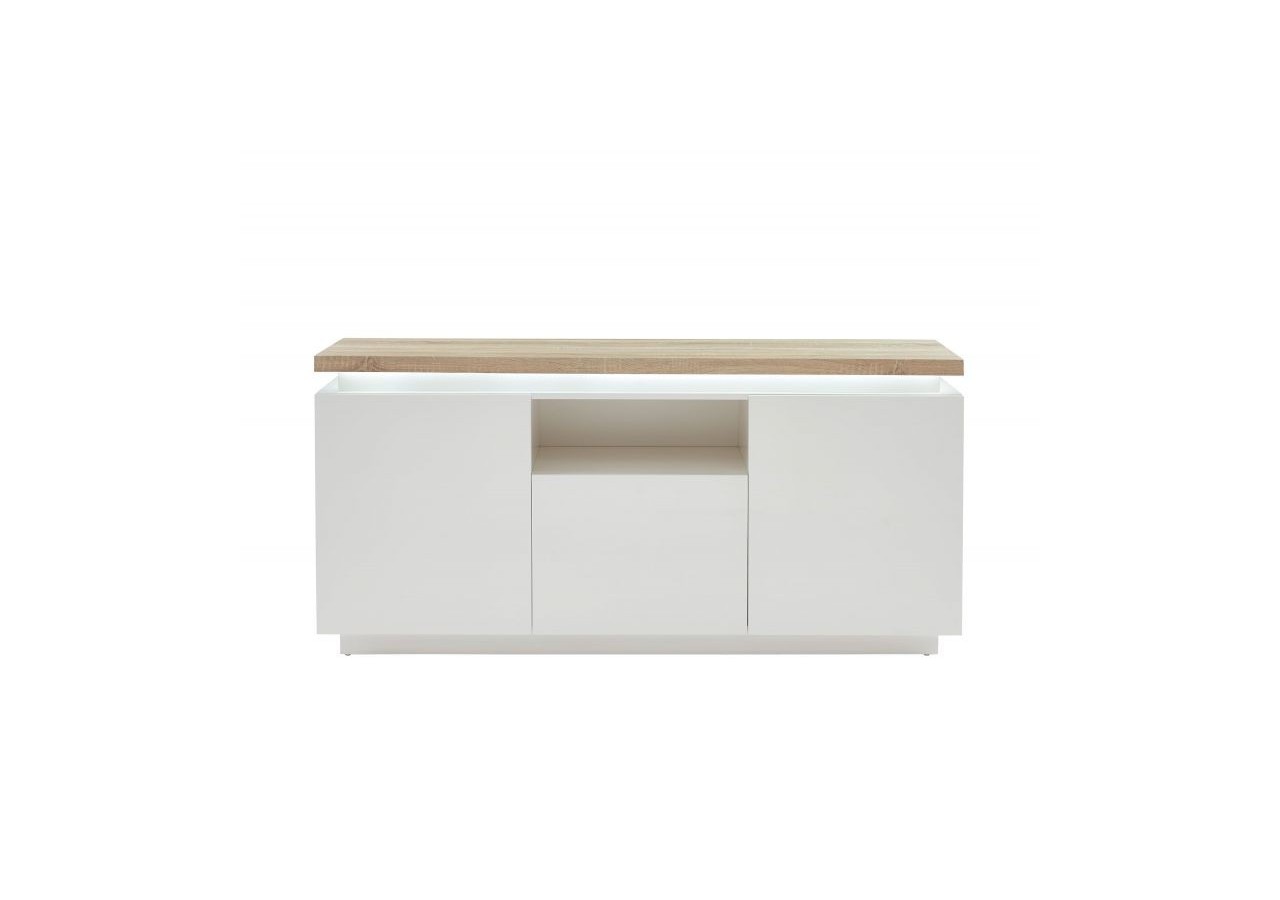 Buffet à led COSMOS laqué blanc et effet chêne l160cm