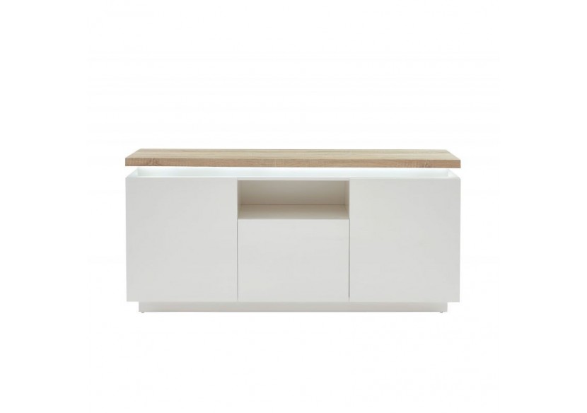 Buffet à led COSMOS laqué blanc et effet chêne l160cm