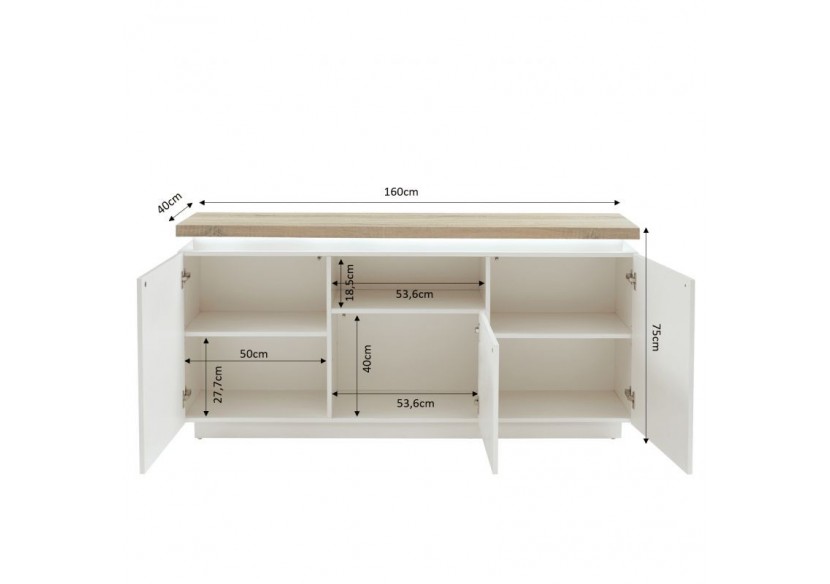 Buffet à led COSMOS laqué blanc et effet chêne l160cm