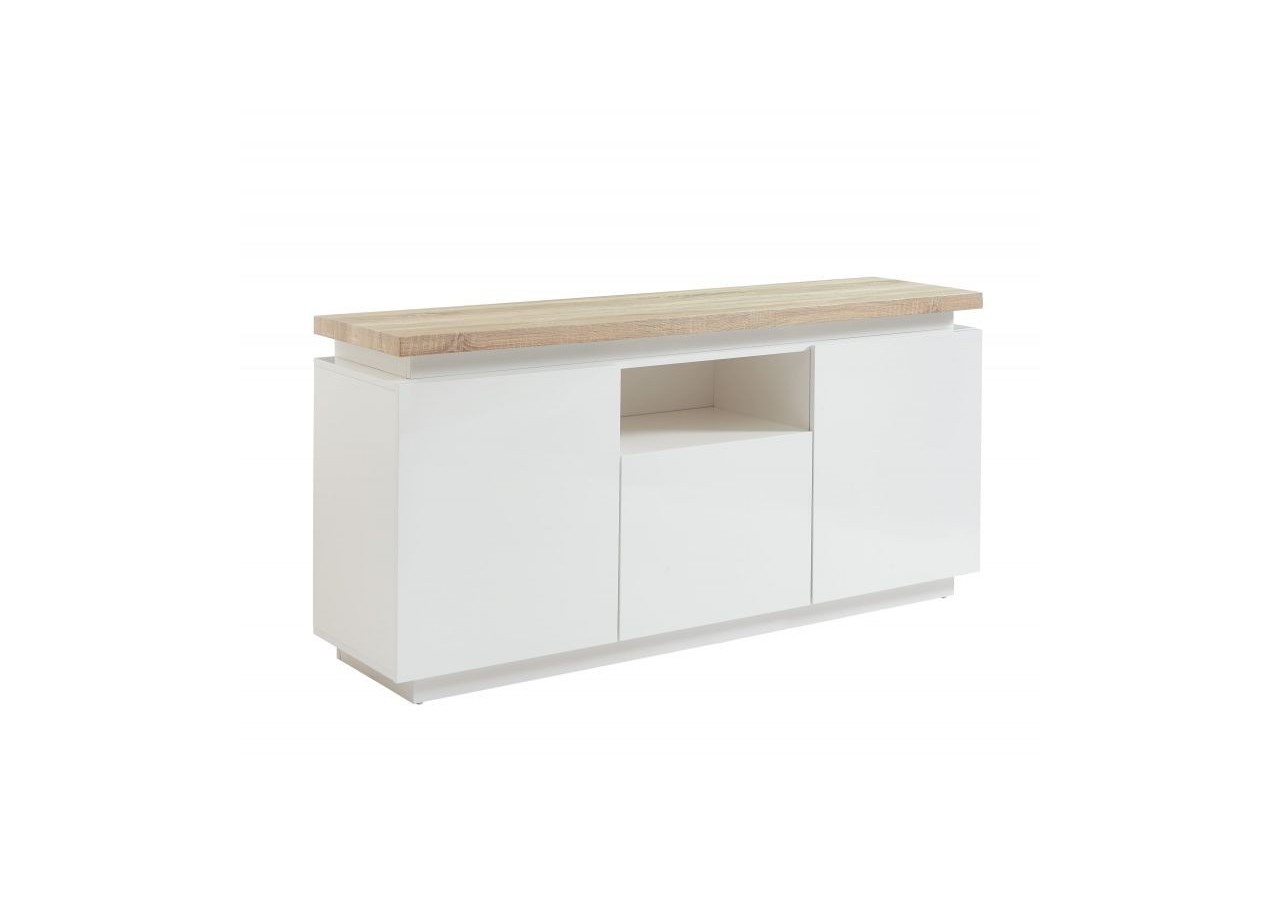 Buffet à led COSMOS laqué blanc et effet chêne l160cm
