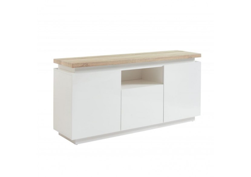Buffet à led COSMOS laqué blanc et effet chêne l160cm