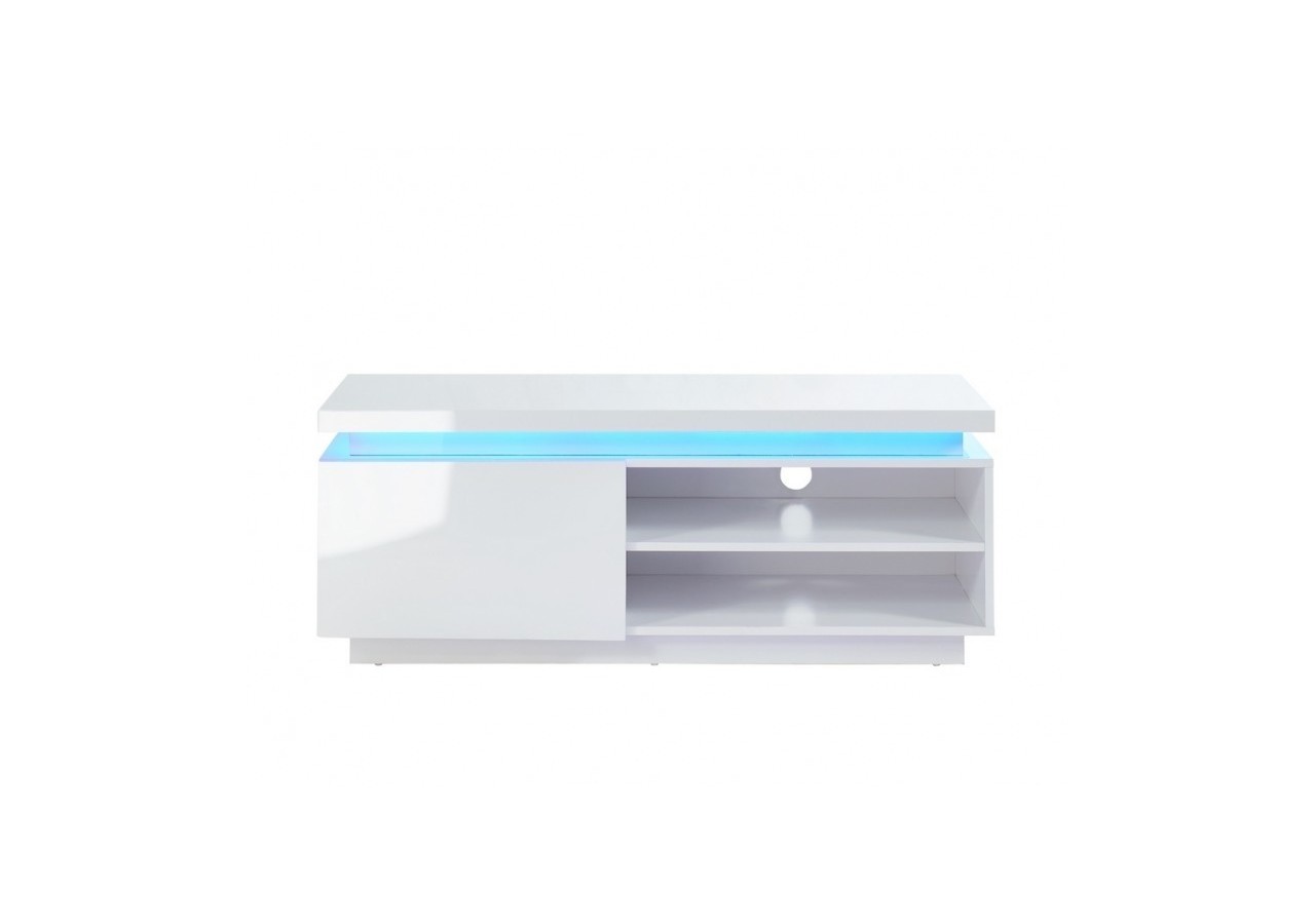 Meuble tv à led COSMOS laqué blanc brillant 120cm