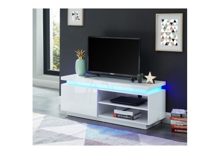 Meuble tv à led COSMOS laqué blanc brillant 120cm 2