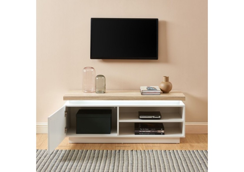 Meuble tv à led COSMOS laqué blanc et effet chêne l120cm