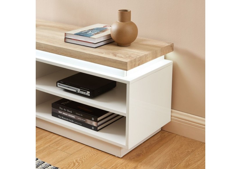 Meuble tv à led COSMOS laqué blanc et effet chêne l120cm