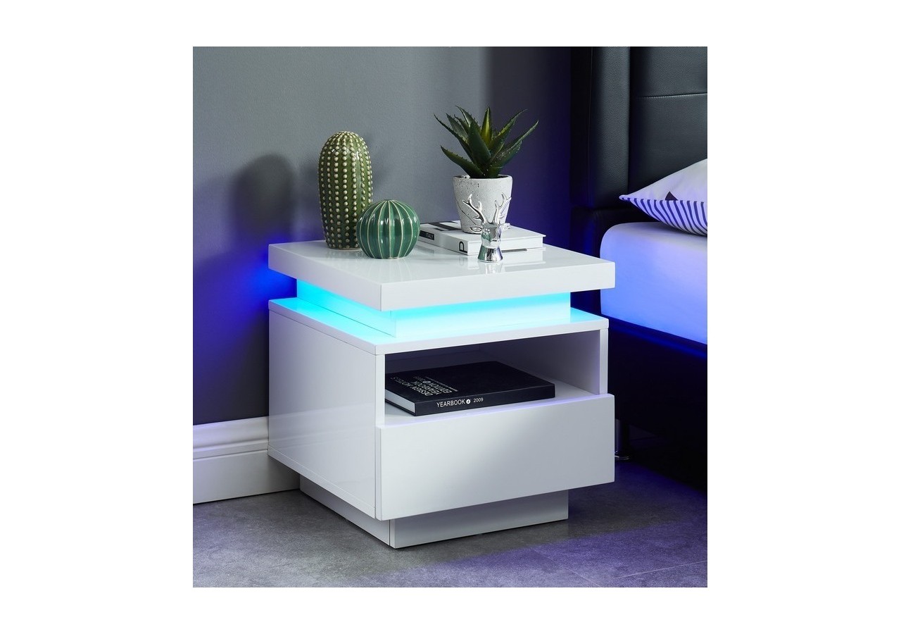 Table de chevet à LED COSMOS Laqué blanc brillant 150cm
