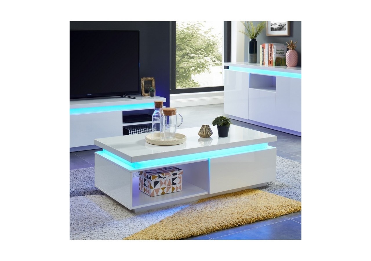 Table basse à LED COSMOS Laqué blanc brillant 120cm