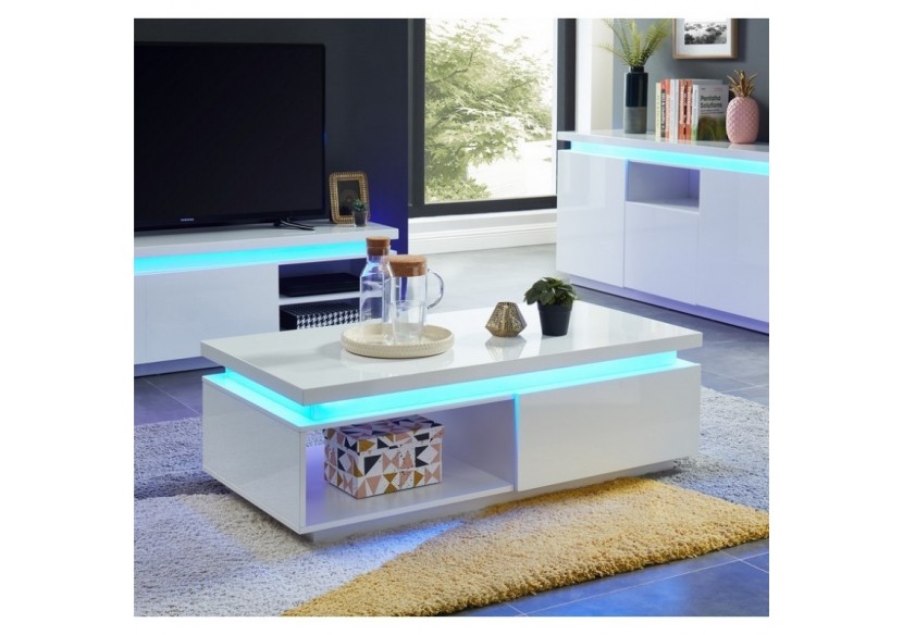Table basse à LED COSMOS Laqué blanc brillant 120cm