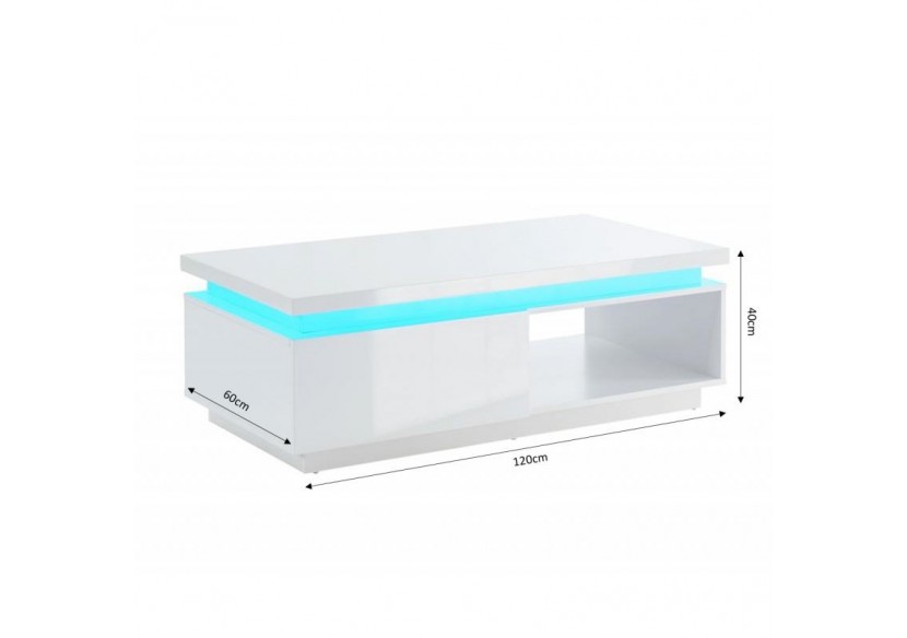 Table basse à LED COSMOS Laqué blanc brillant 120cm