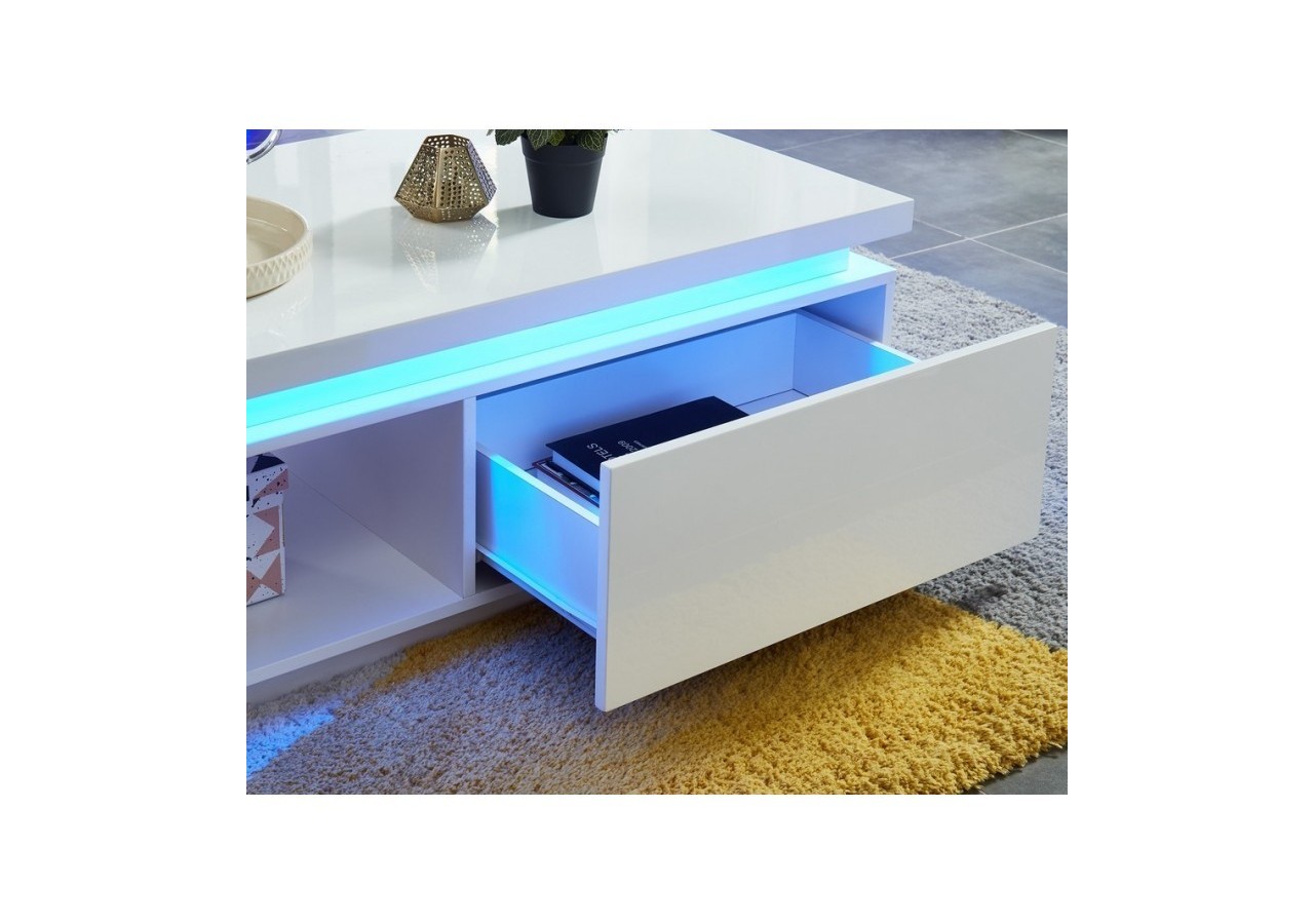 Table basse à LED COSMOS Laqué blanc brillant 120cm
