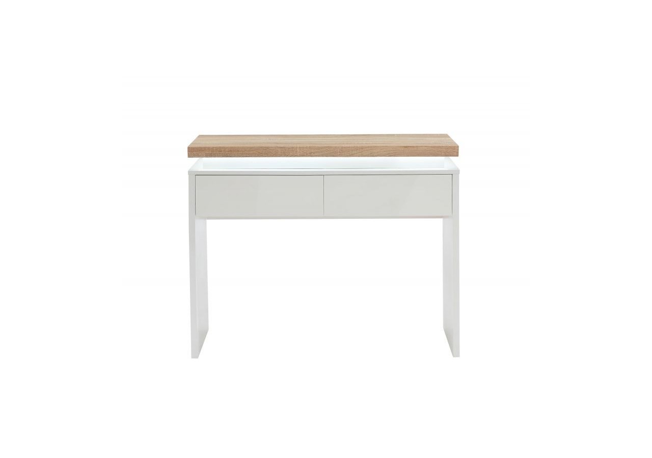 Console à LED COSMOS laqué blanc et effet chêne 2 tiroirs