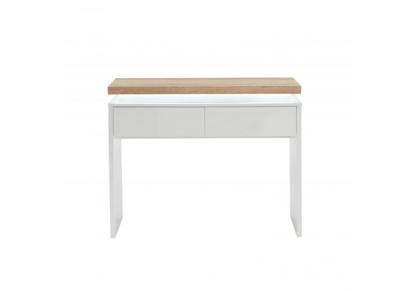 Console à LED COSMOS laqué blanc et effet chêne 2 tiroirs