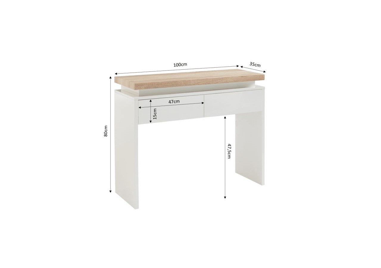 Console à LED COSMOS laqué blanc et effet chêne 2 tiroirs