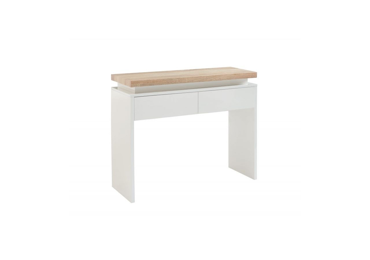 Console à LED COSMOS laqué blanc et effet chêne 2 tiroirs