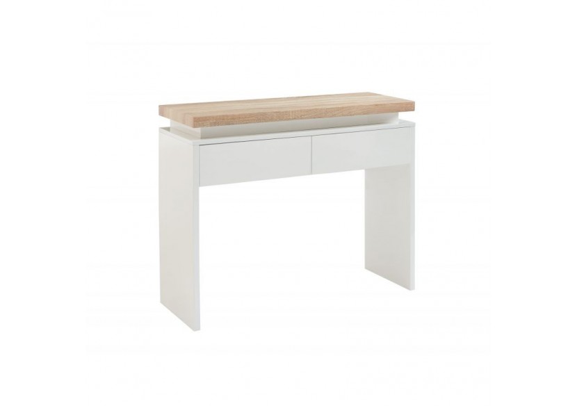 Console à LED COSMOS laqué blanc et effet chêne 2 tiroirs