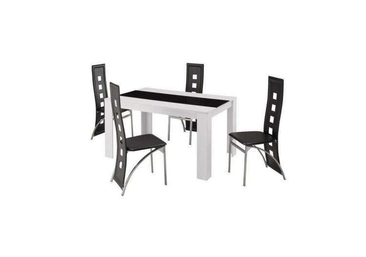 Ensemble repas DAMIA blanc et noir 4 personnes 140cm