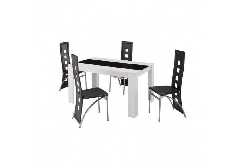 Ensemble repas DAMIA blanc et noir 4 personnes 140cm