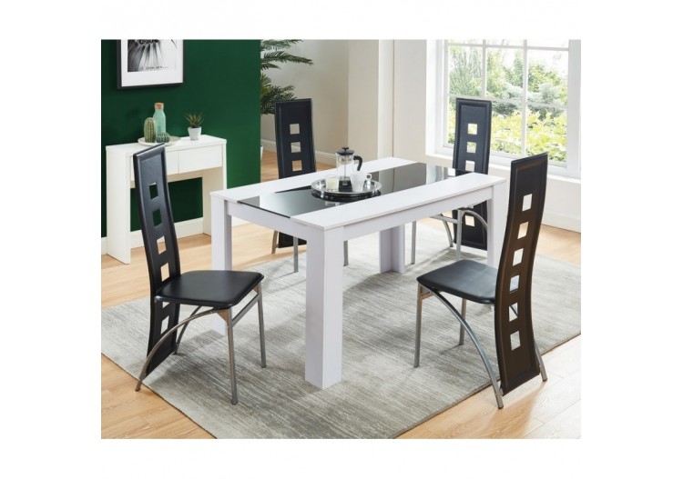 Ensemble repas DAMIA blanc et noir 4 personnes 140cm 2