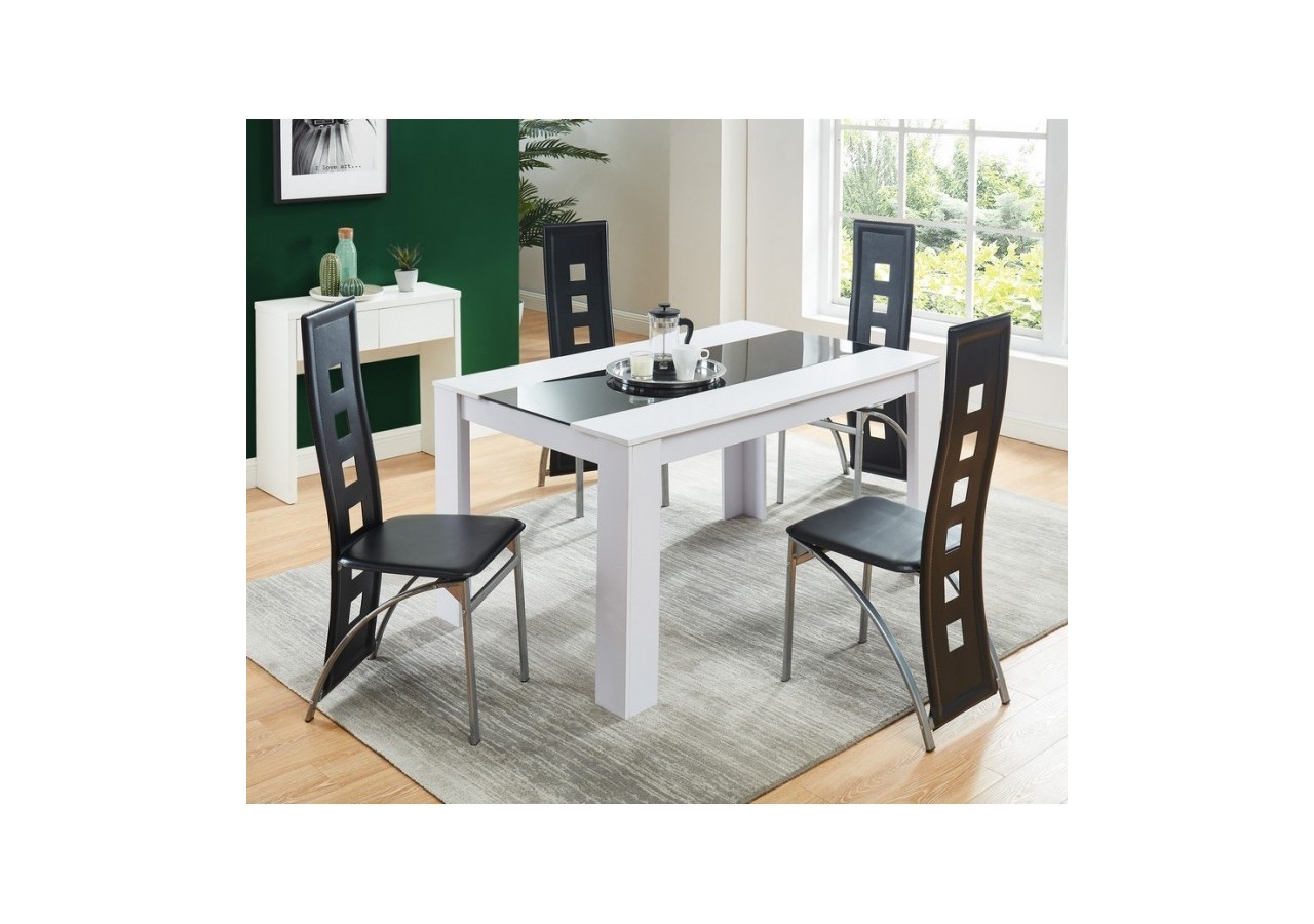 Ensemble repas DAMIA blanc et noir 4 personnes 140cm