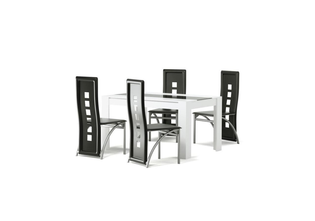 Ensemble repas DAMIA blanc et noir 4 personnes 140cm