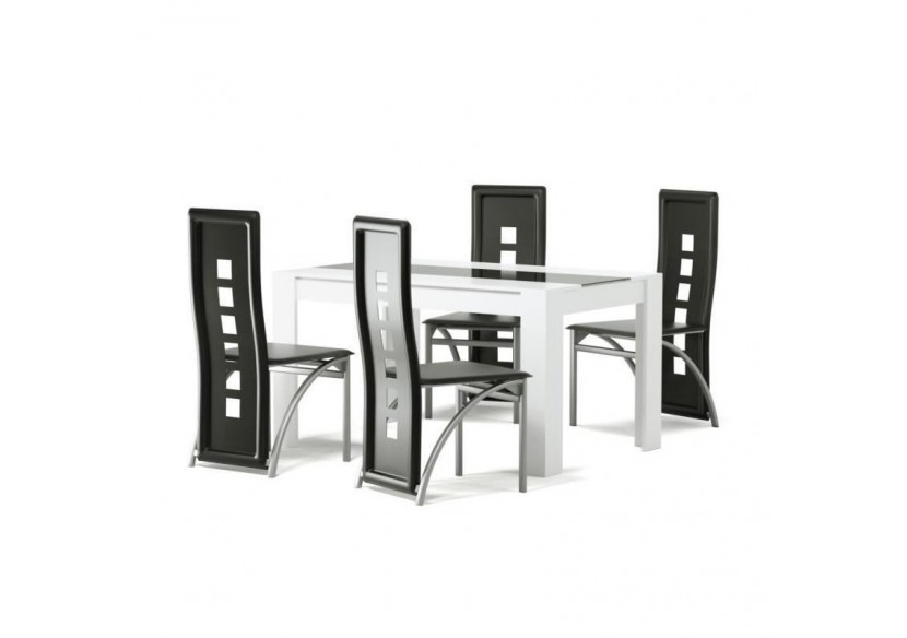 Ensemble repas DAMIA blanc et noir 4 personnes 140cm