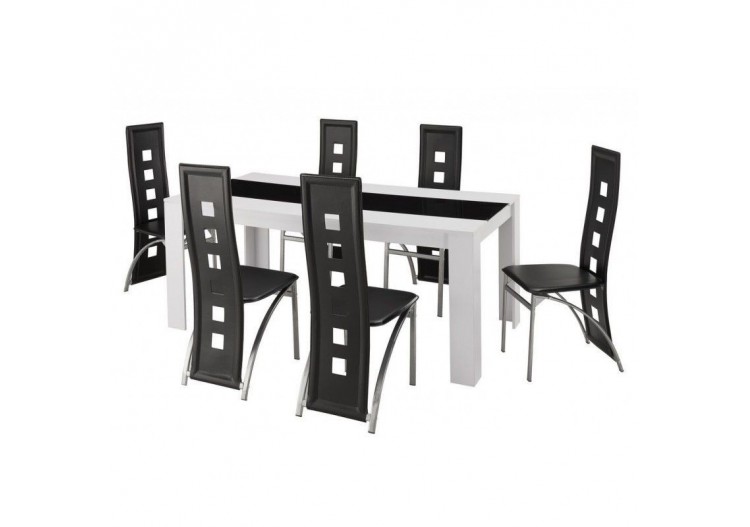 Ensemble repas DAMIA blanc et noir 6 personnes 180cm