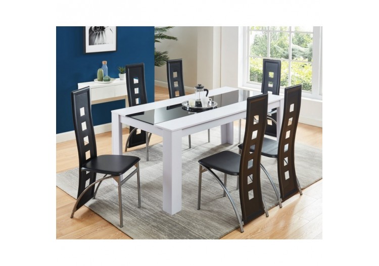 Ensemble repas DAMIA blanc et noir 6 personnes 180cm 2