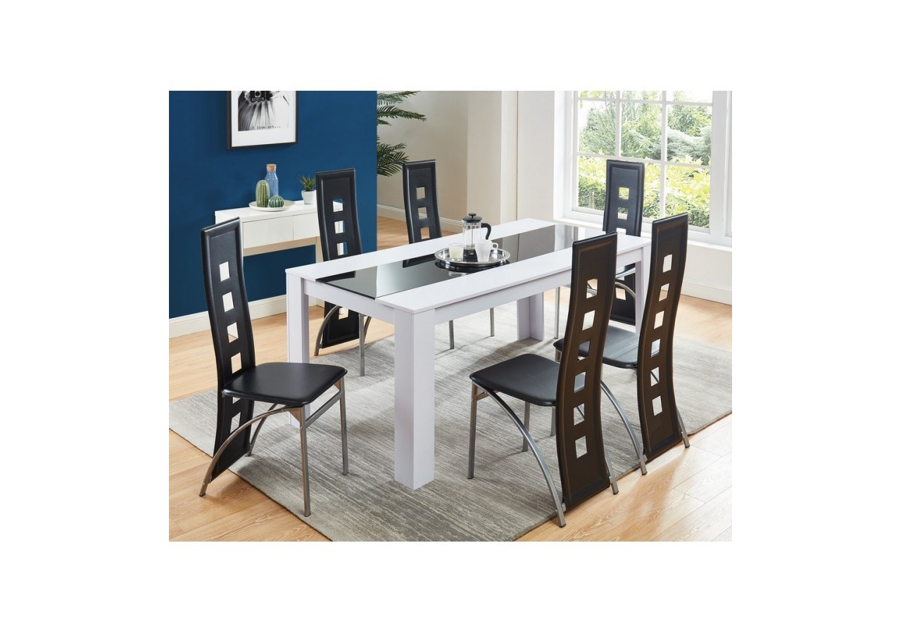 Ensemble repas DAMIA blanc et noir 6 personnes 180cm