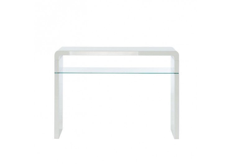 Console DARWIN laqué blanc brillant étagère en verre