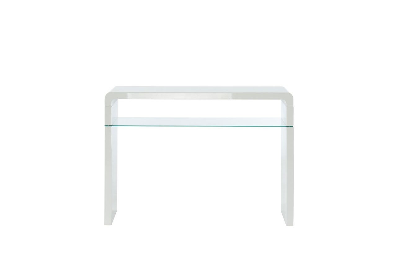Console DARWIN laqué blanc brillant étagère en verre