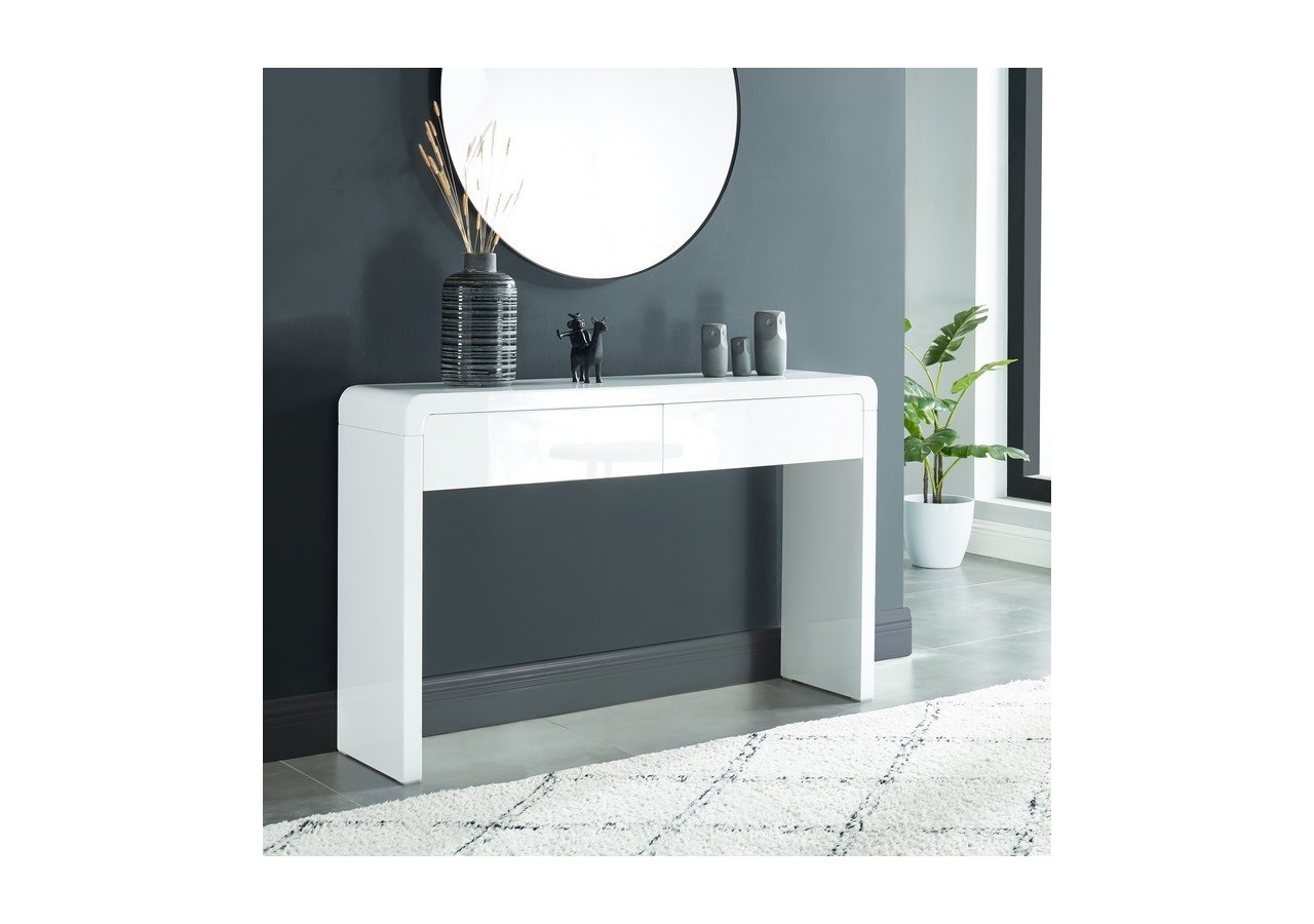 Console DARWIN laqué blanc brillant 2 tiroirs