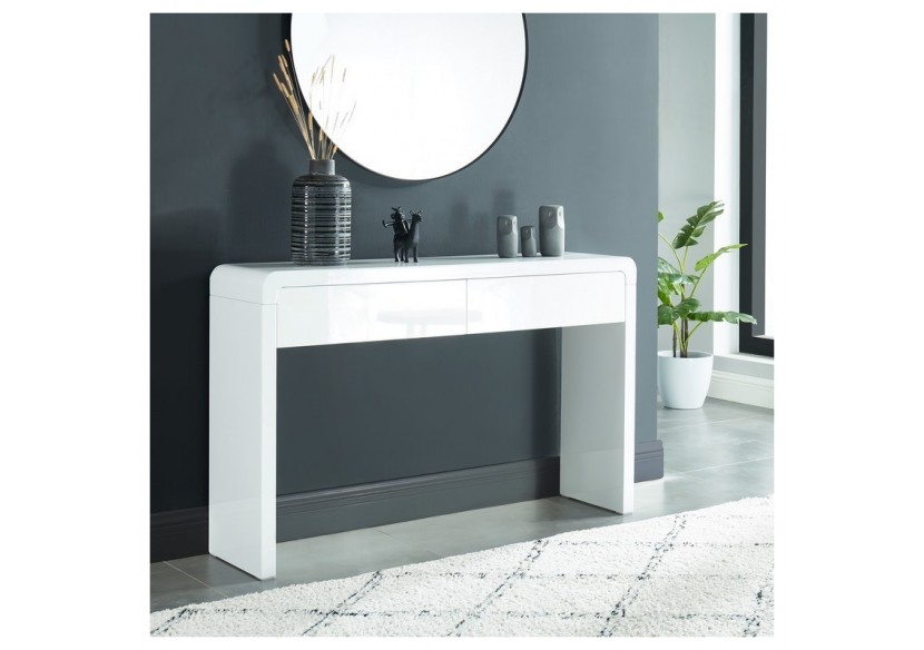 Console DARWIN laqué blanc brillant 2 tiroirs
