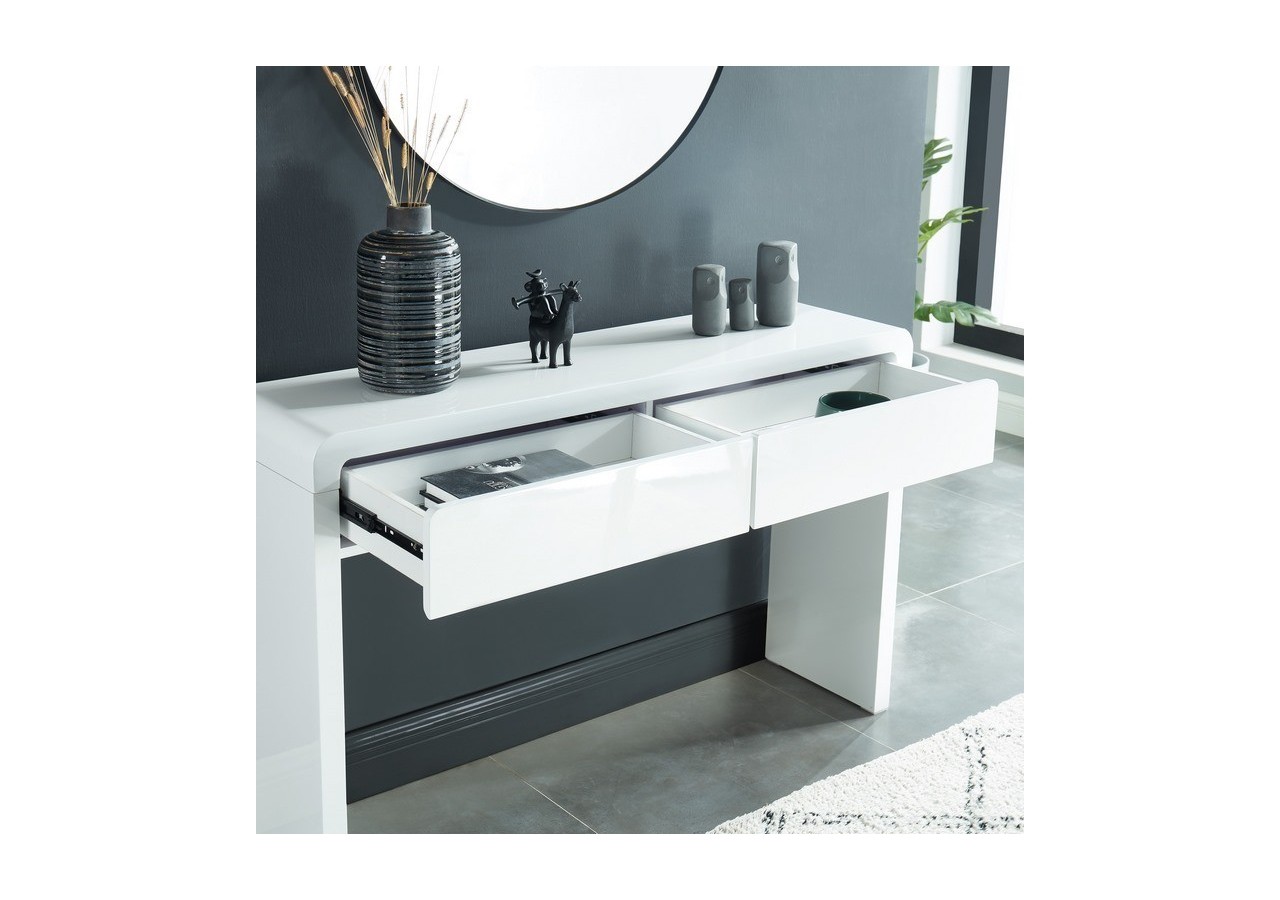 Console DARWIN laqué blanc brillant 2 tiroirs