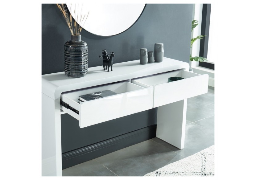 Console DARWIN laqué blanc brillant 2 tiroirs