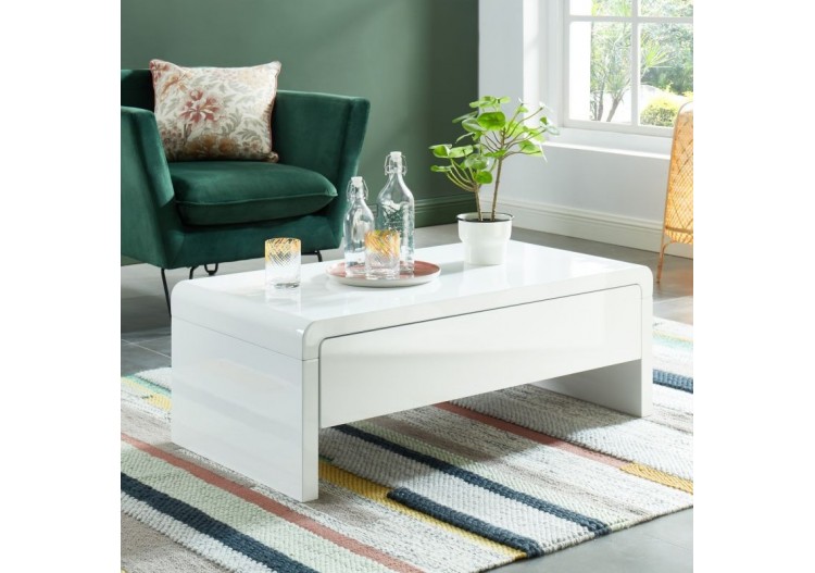Table basse DARWIN laqué blanc brillant 1 tiroir 2