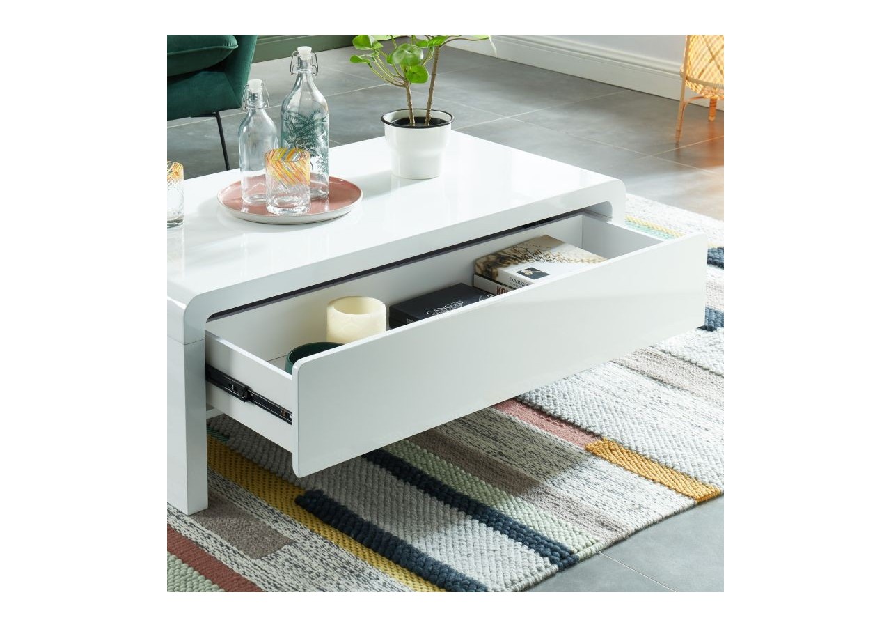 Table basse DARWIN laqué blanc brillant 1 tiroir