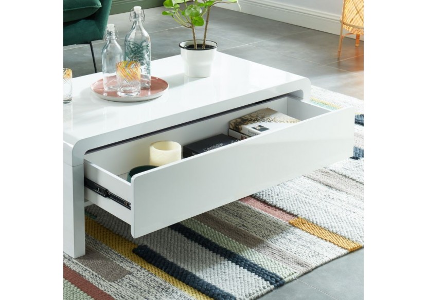 Table basse DARWIN laqué blanc brillant 1 tiroir