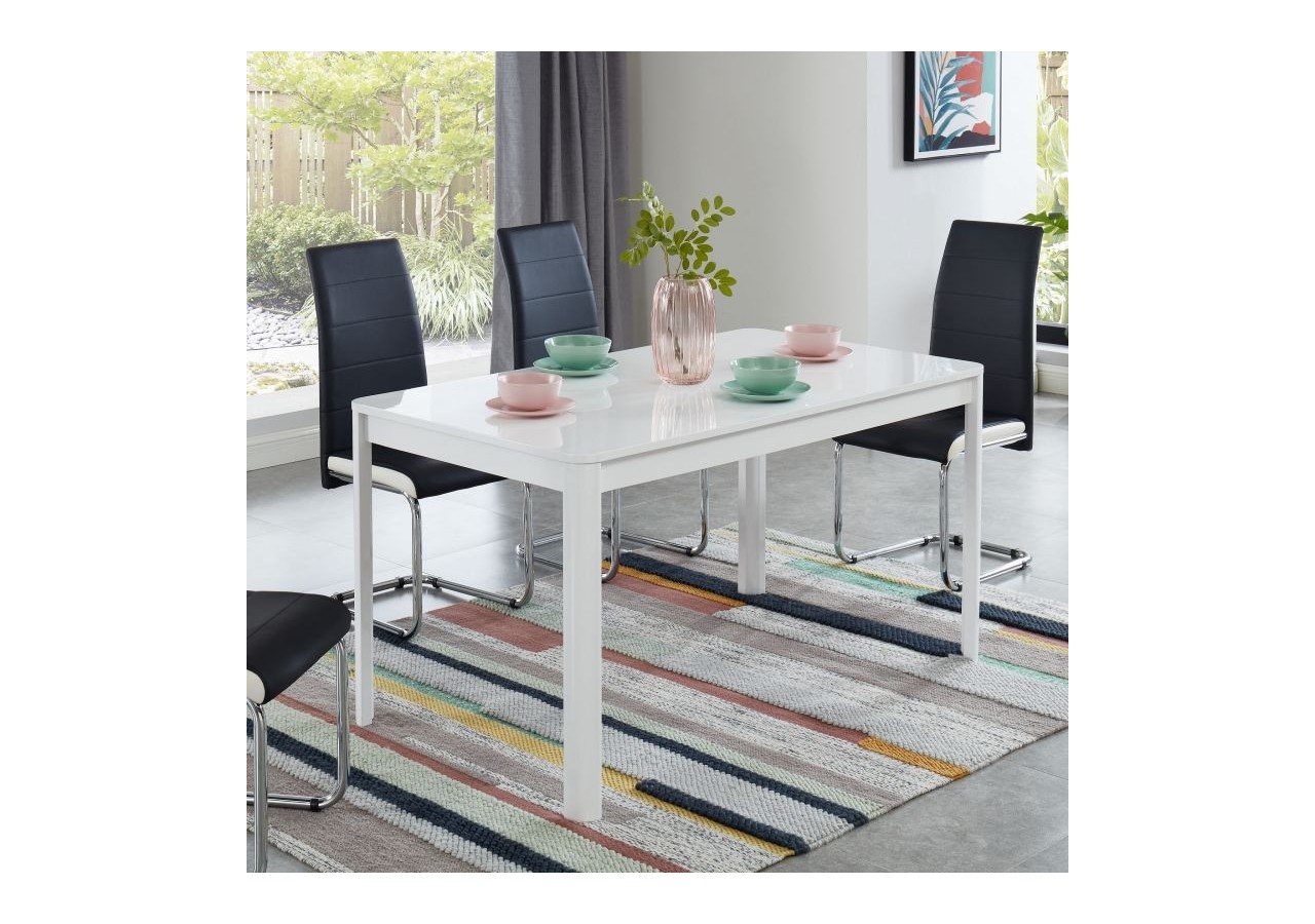 Table à manger DAVIA laqué blanc brillant 140cm