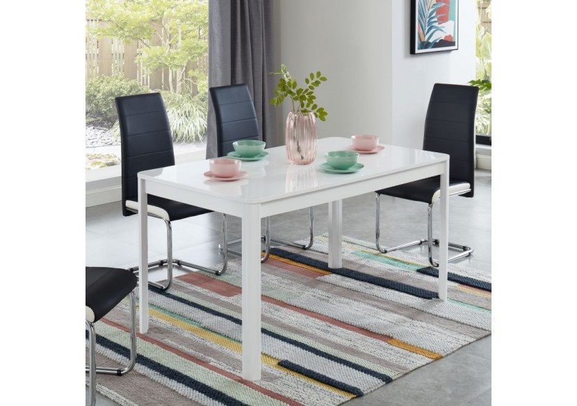 Table à manger DAVIA laqué blanc brillant 140cm