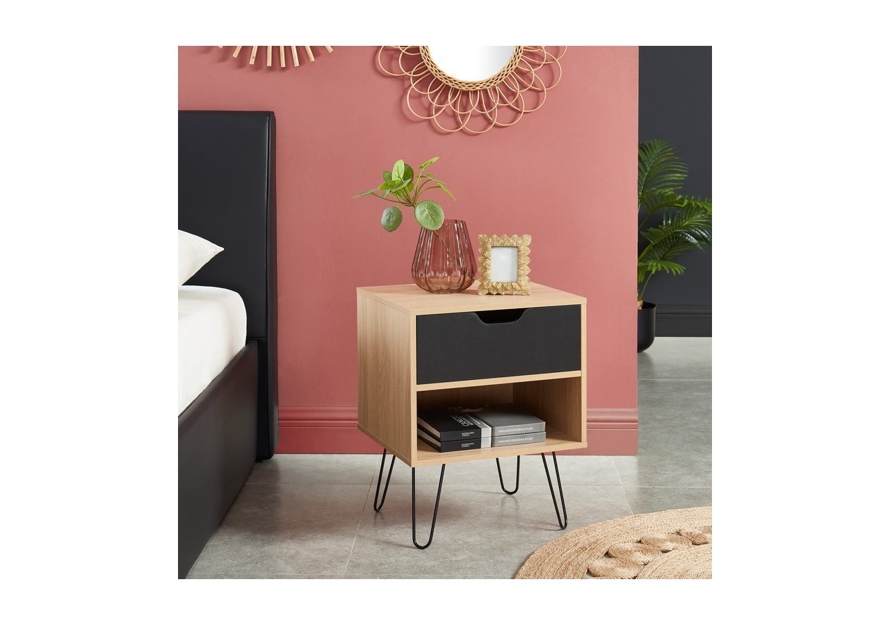 Lot de 2 tables de chevet DUO noir et effet chêne 1 tiroir 40cm