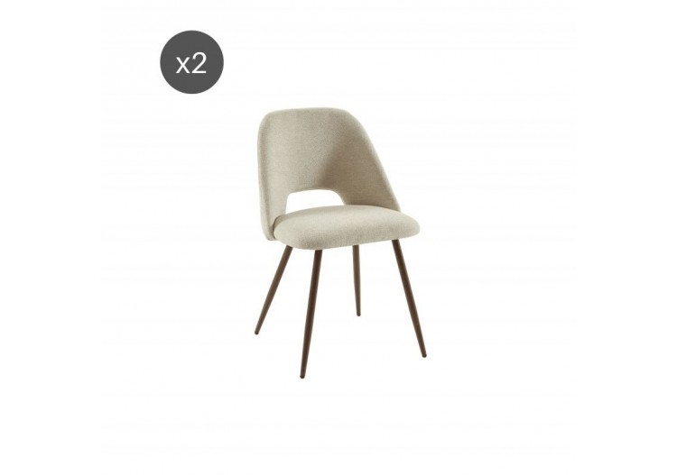 Lot de 2 chaises ELISABETH tissu beige pieds effet chêne